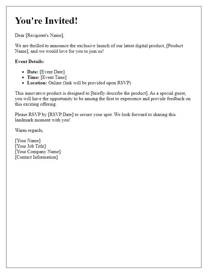 Letter template of exclusive digital product launch invitation