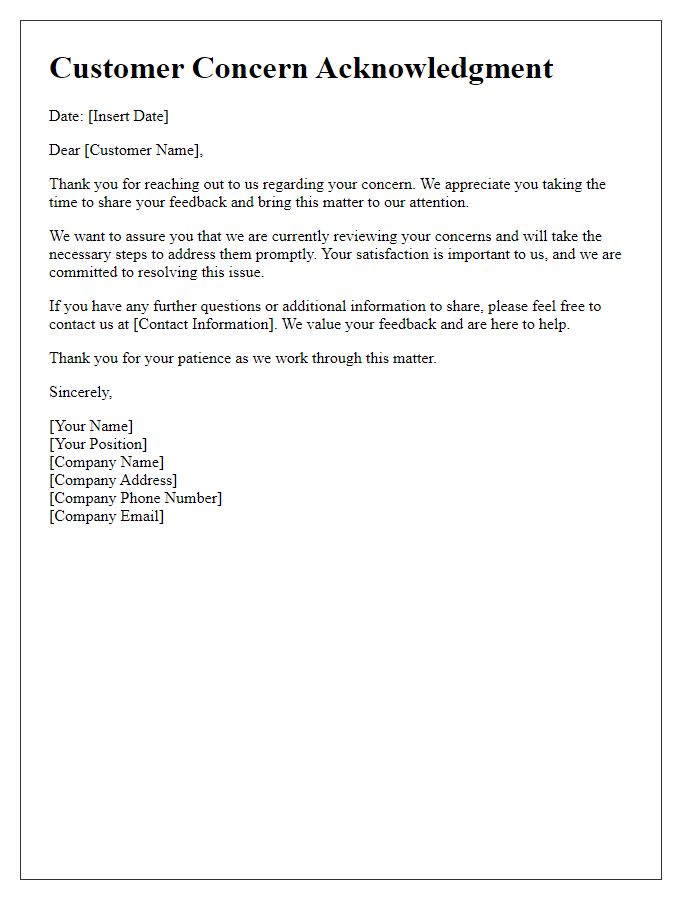 Letter template of customer concern acknowledgment