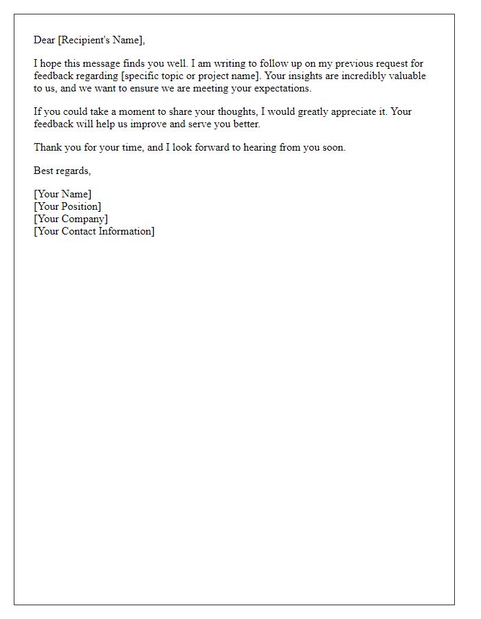 Letter template of feedback request follow-up