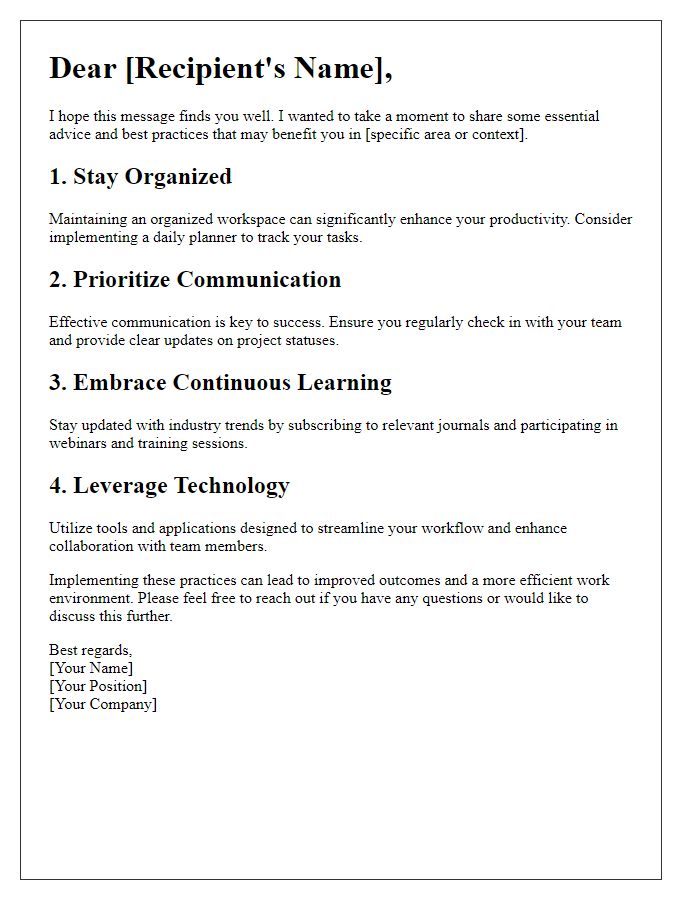 Letter template of Essential Advice and Best Practices
