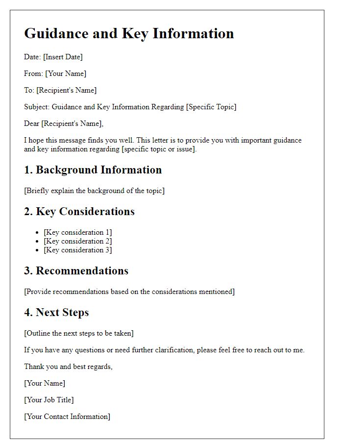 Letter template of Guidance and Key Information