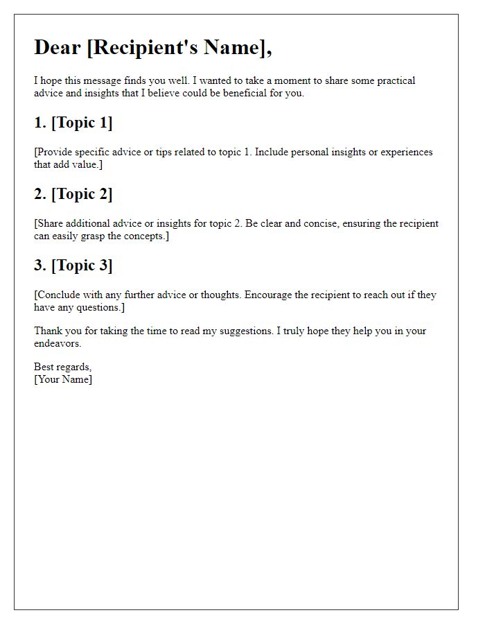 Letter template of Practical Advice and Insights