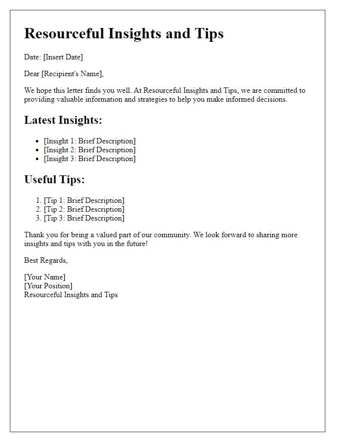 Letter template of Resourceful Insights and Tips