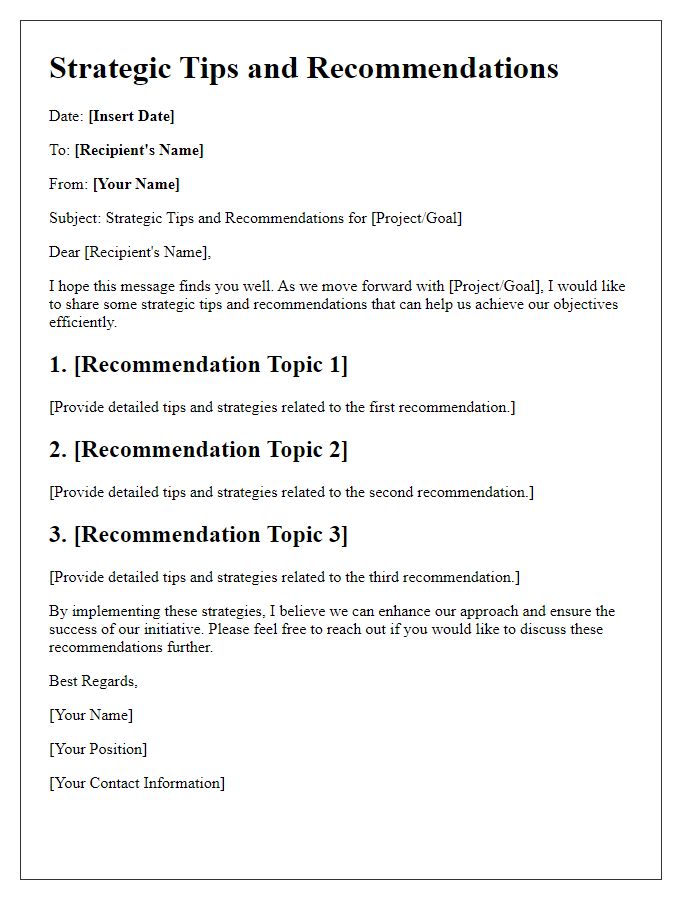 Letter template of Strategic Tips and Recommendations