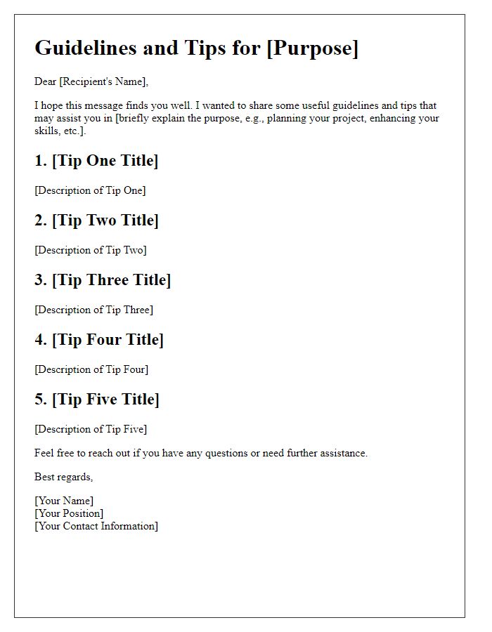 Letter template of Useful Guidelines and Tips