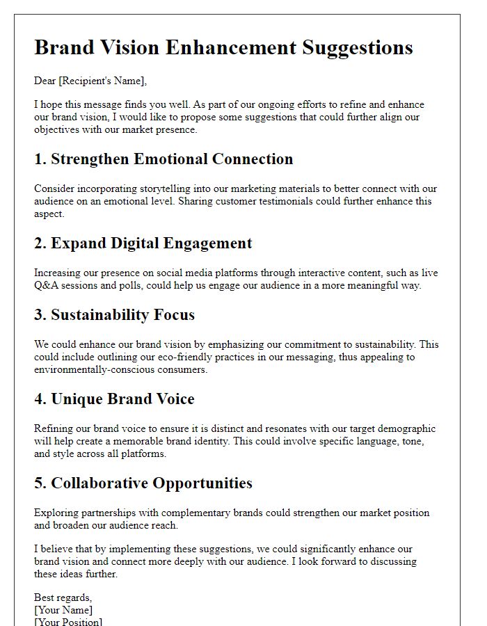 Letter template of brand vision enhancement suggestions