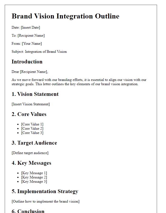 Letter template of brand vision integration outline