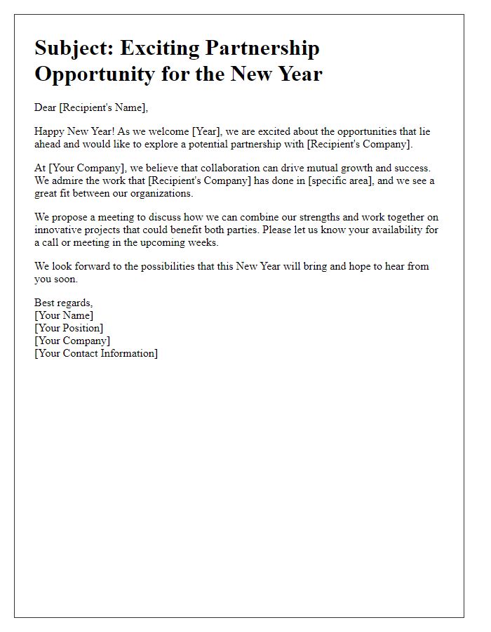 Letter template of New Year partnership opportunity outreach