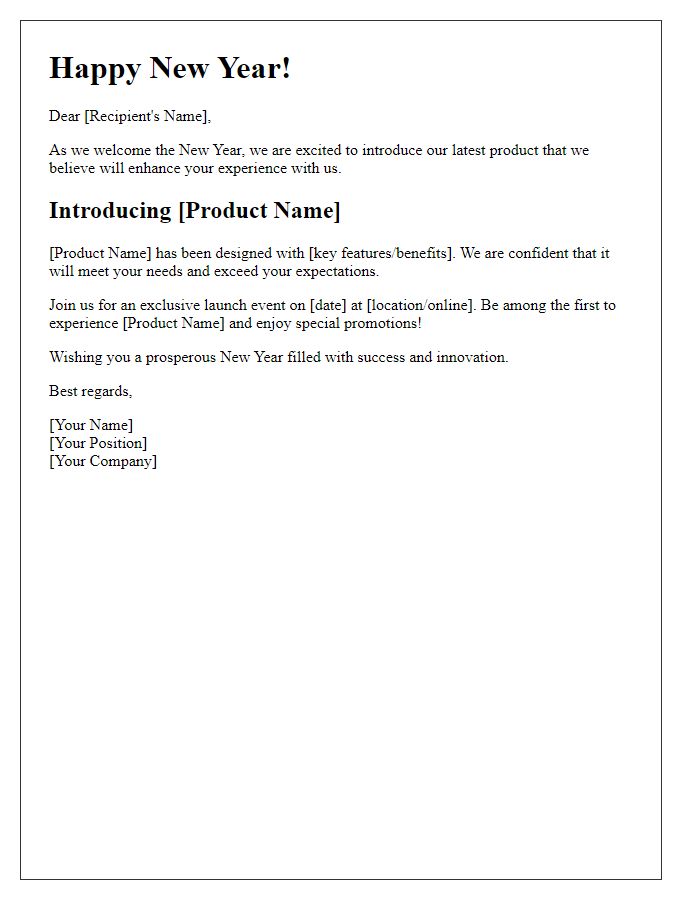 Letter template of New Year product launch introduction