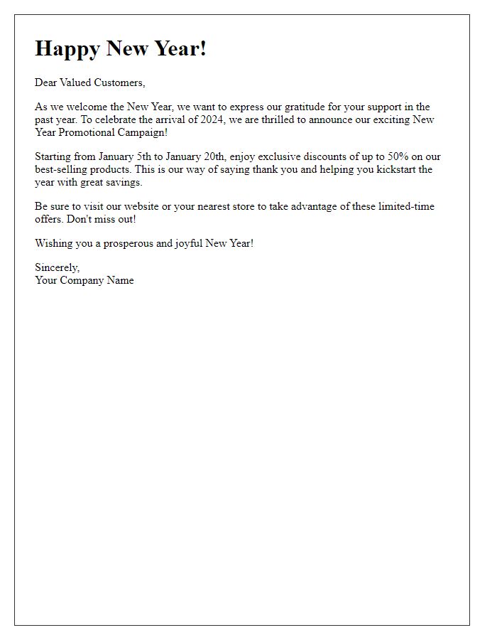 Letter template of New Year promotional campaign announcement