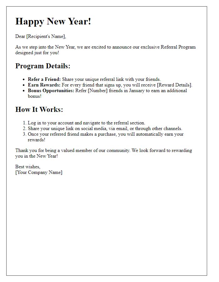 Letter template of New Year referral program details