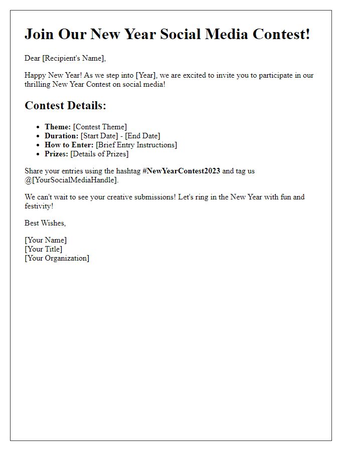 Letter template of New Year social media contest invitation