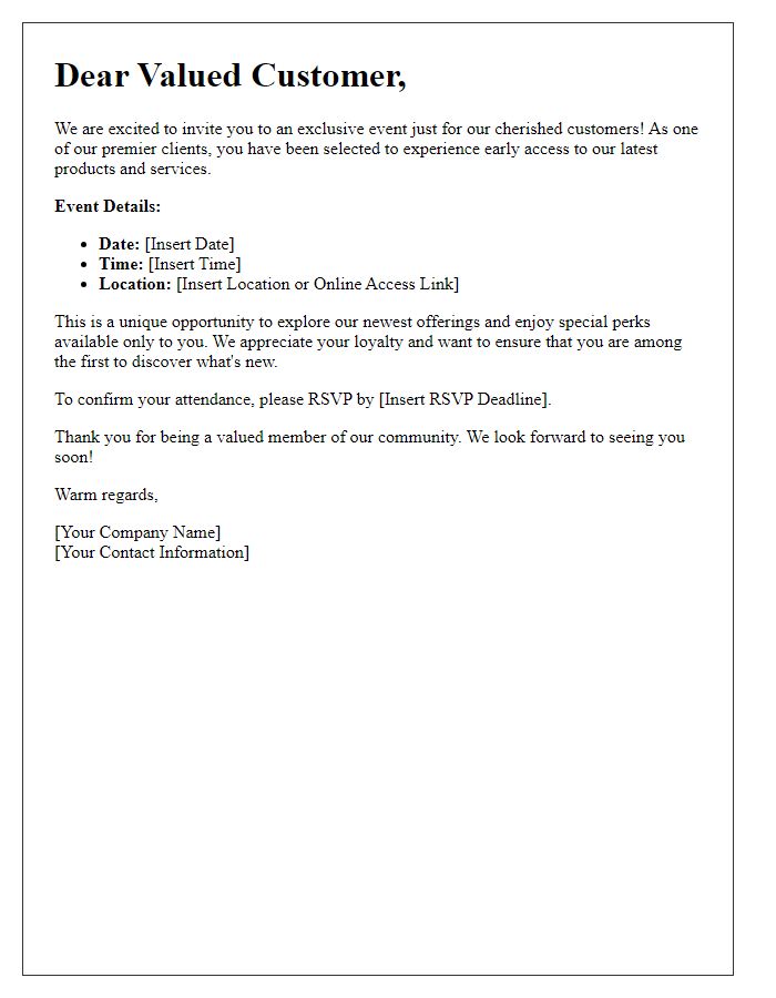 Letter template of premier early access invitation for cherished customers