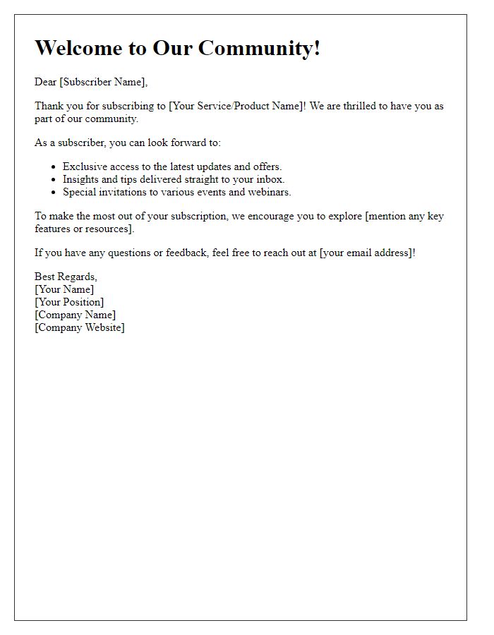 Letter template of subscription model engagement for email subscribers