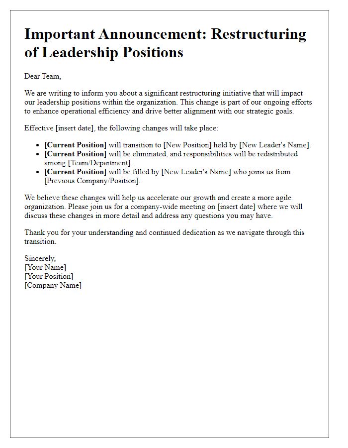 Letter template of restructuring leadership positions alert