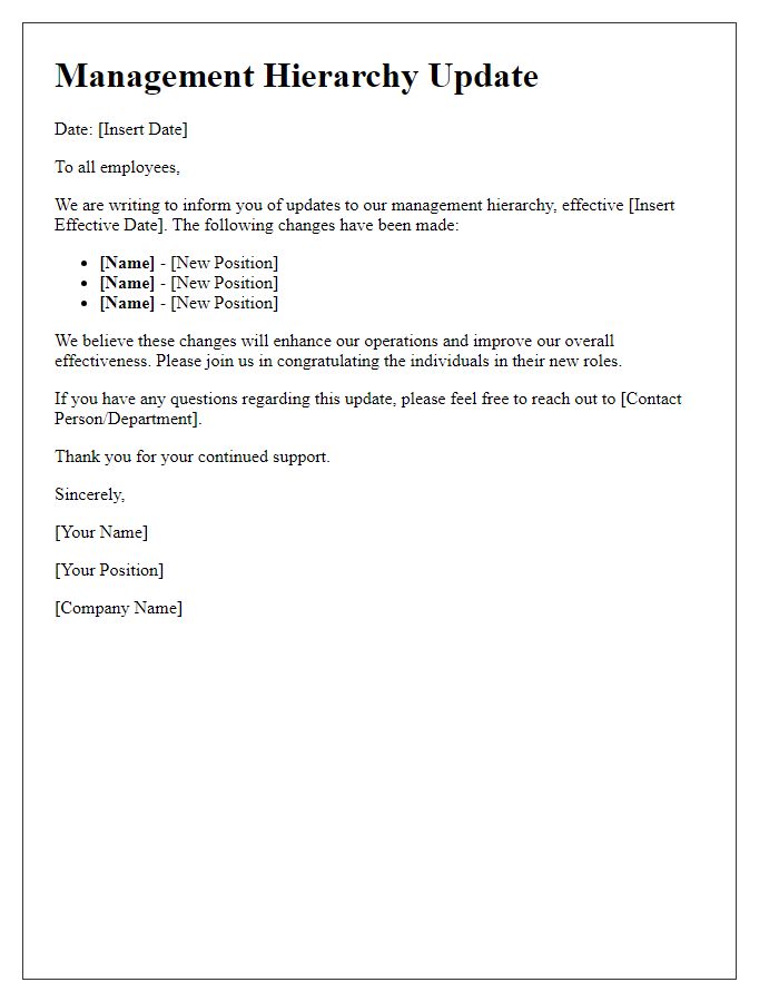 Letter template of update on management hierarchy notice