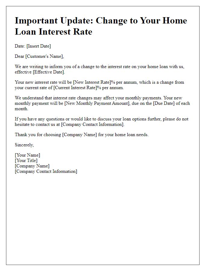 Letter template of home loan rate change communication