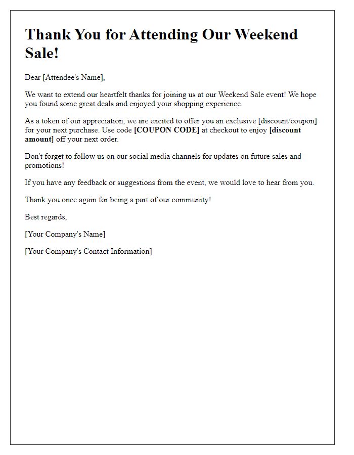 Letter template of weekend sale event follow-up to attendees