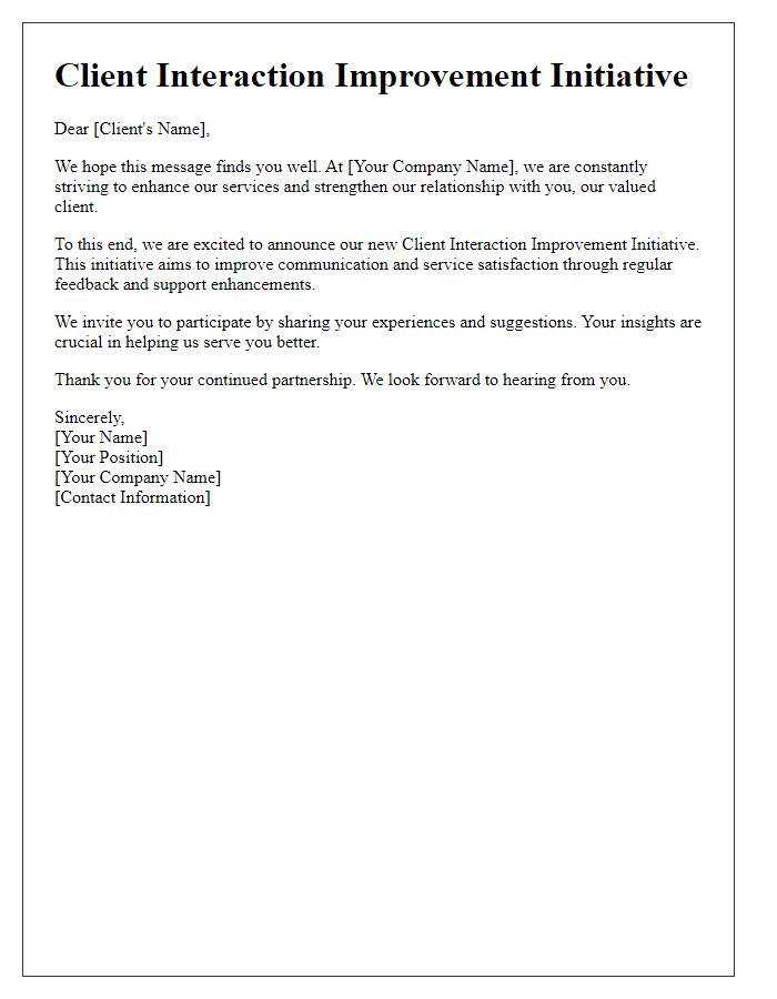 Letter template of client interaction improvement initiative