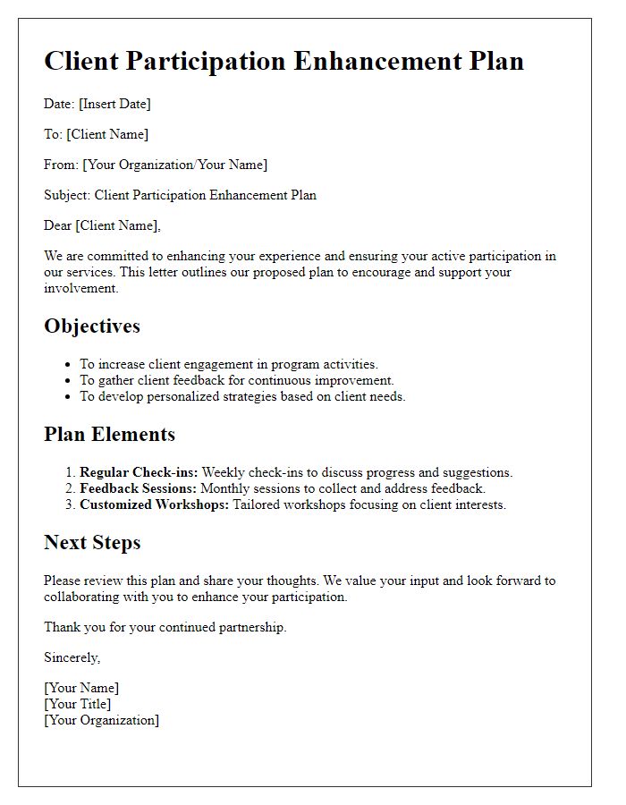 Letter template of client participation enhancement plan