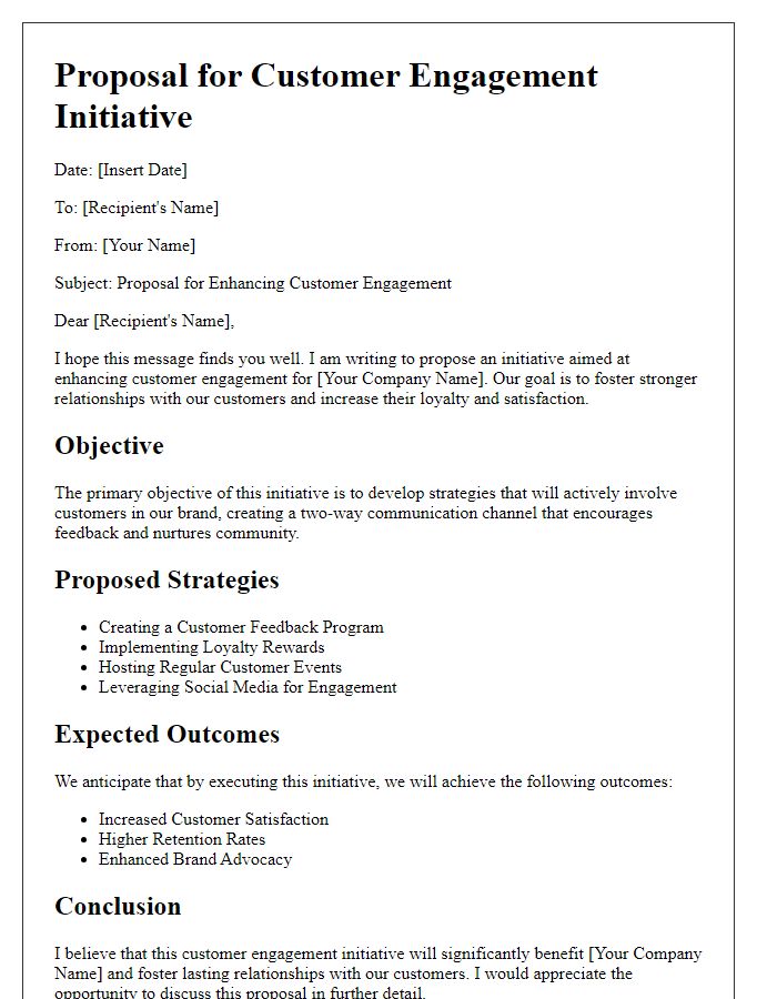 Letter template of customer engagement initiative proposal