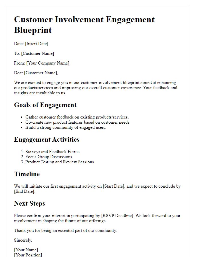 Letter template of customer involvement engagement blueprint