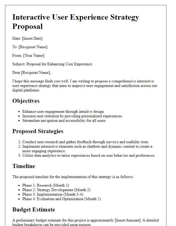 Letter template of interactive user experience strategy