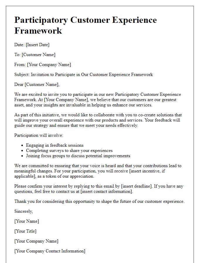 Letter template of participatory customer experience framework