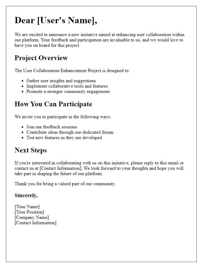 Letter template of user collaboration enhancement project