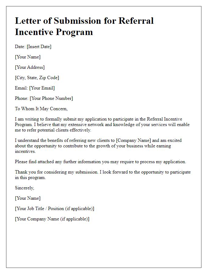 Letter template of submission to participate in referral incentive program.