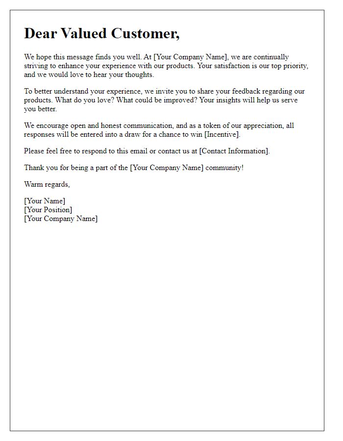 Letter template of encouraging discussion on product satisfaction