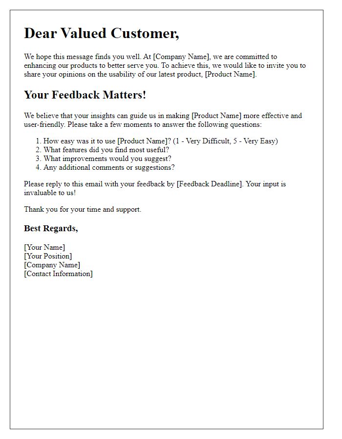 Letter template of gathering public opinions on product usability