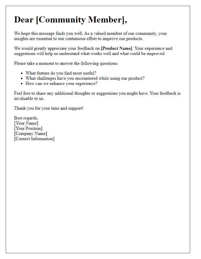 Letter template of seeking community insights for product improvement