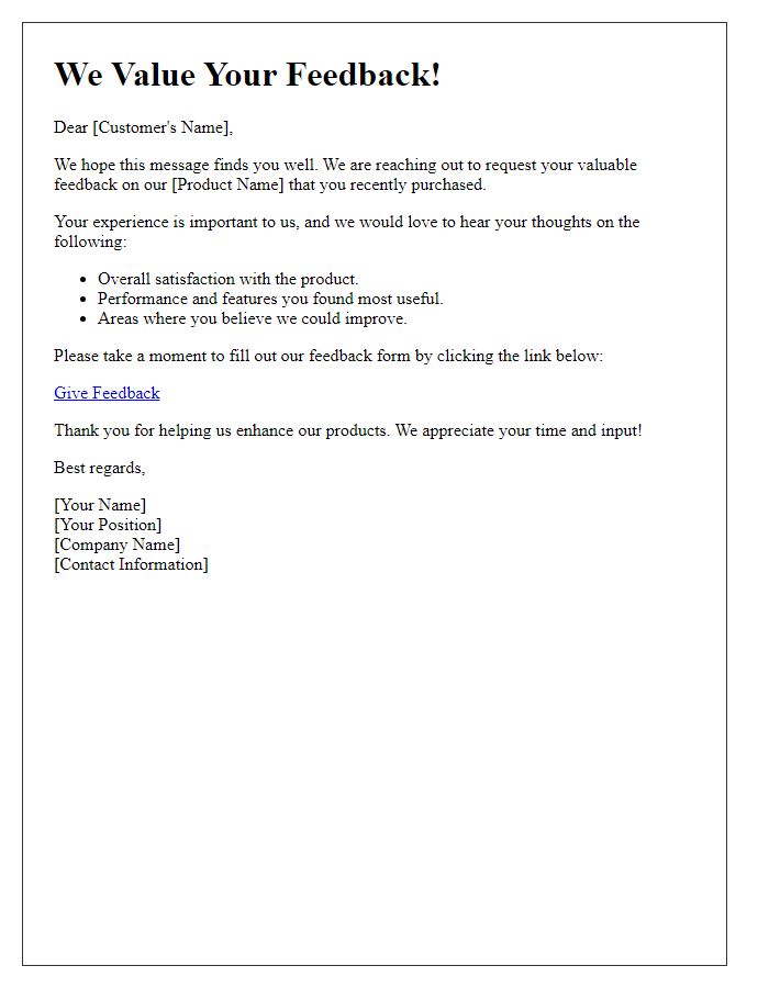Letter template of soliciting feedback for product performance