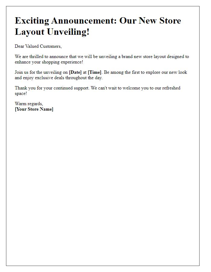 Letter template of announcement for new store layout unveiling