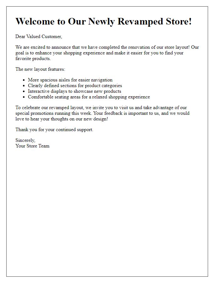 Letter template of introduction for revamped store layout
