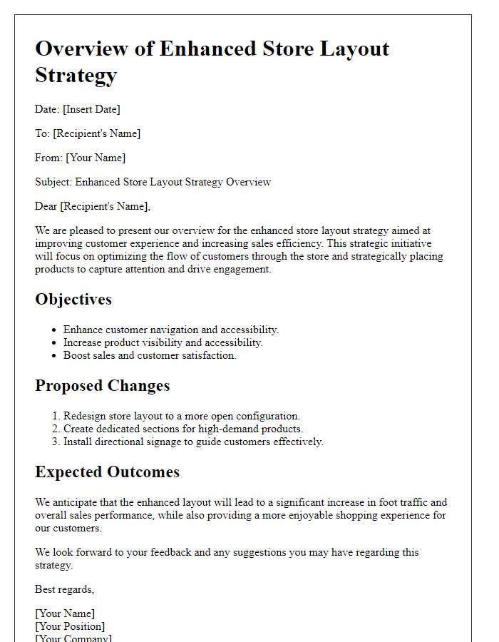 Letter template of overview for enhanced store layout strategy