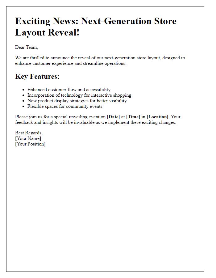 Letter template of reveal for next-generation store layout