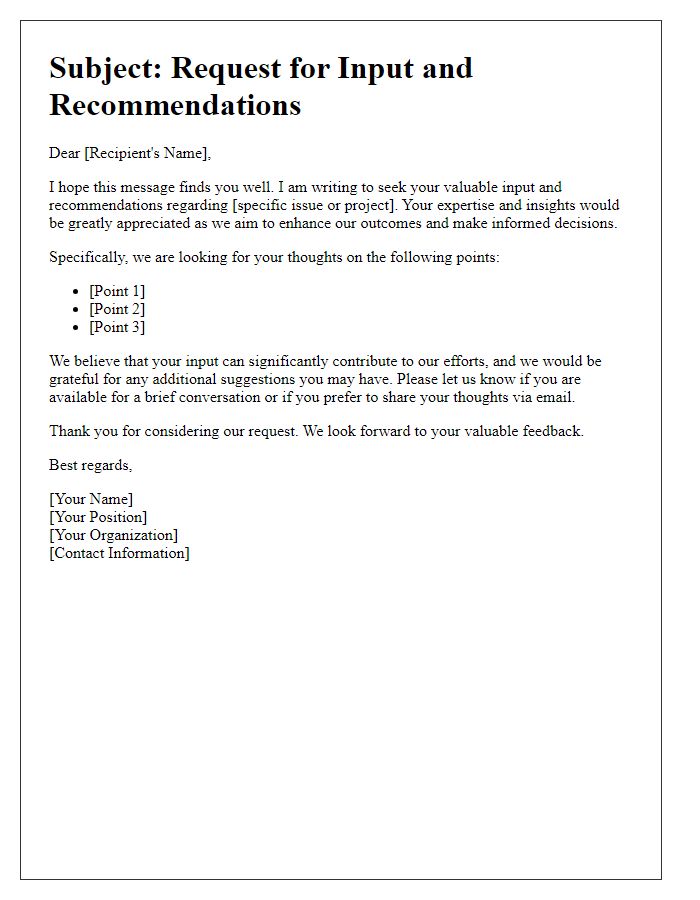 Letter template of appeal for input and recommendations