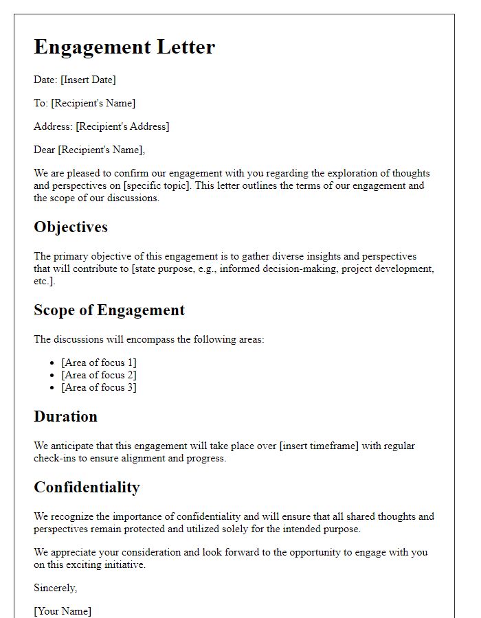 Letter template of engagement for thoughts and perspectives