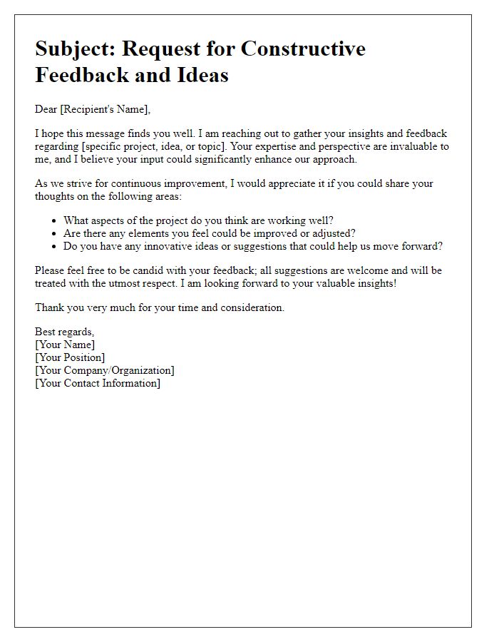 Letter template of exploration for constructive feedback and ideas