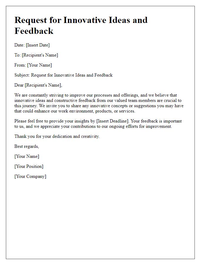 Letter template of request for innovative ideas and feedback