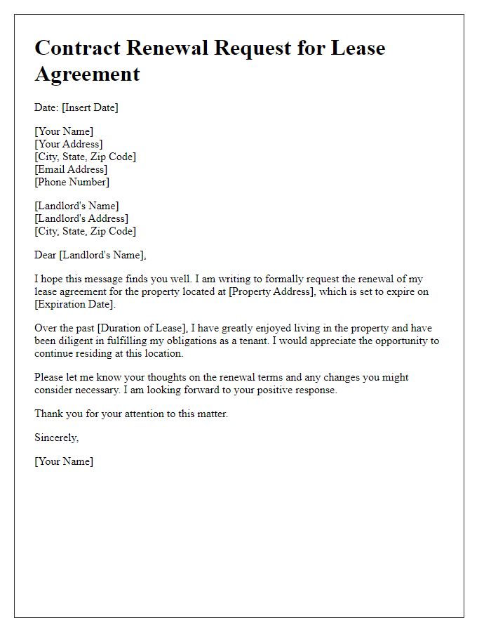 Letter template of Contract Renewal Request for Lease Agreement