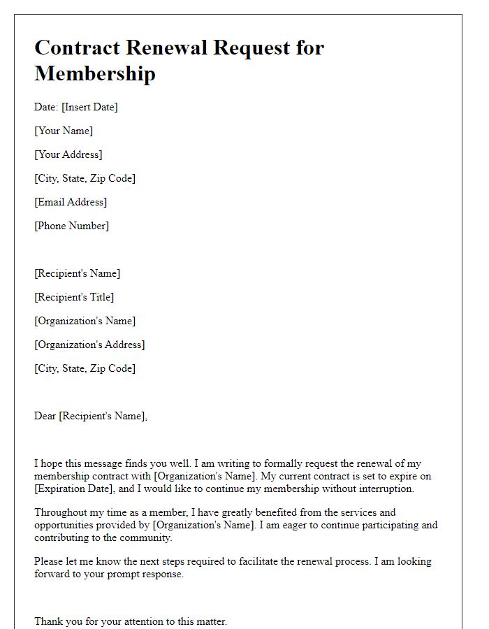 Letter template of Contract Renewal Request for Membership