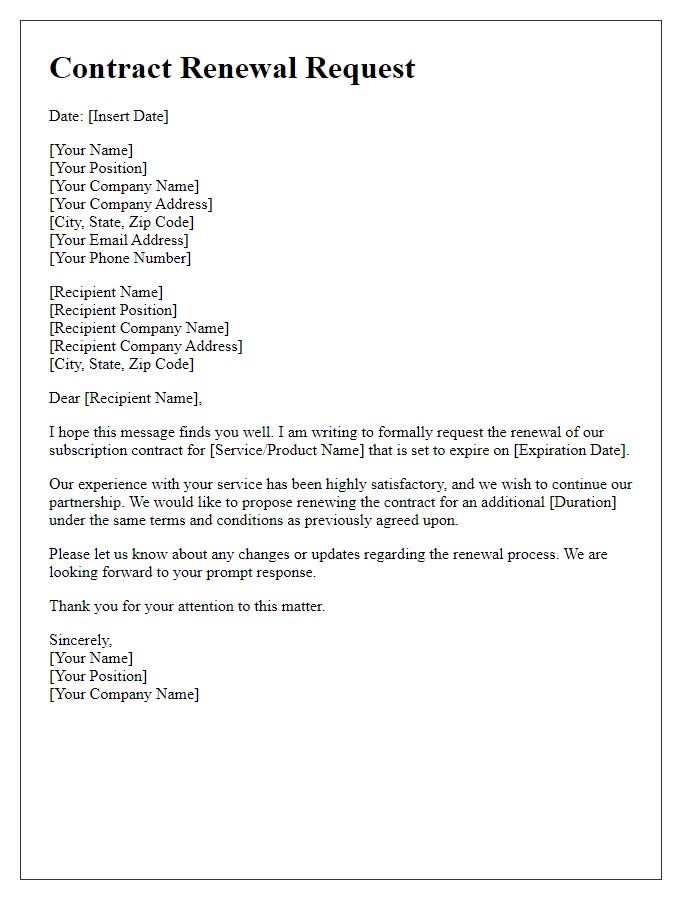 Letter template of Contract Renewal Request for Subscription