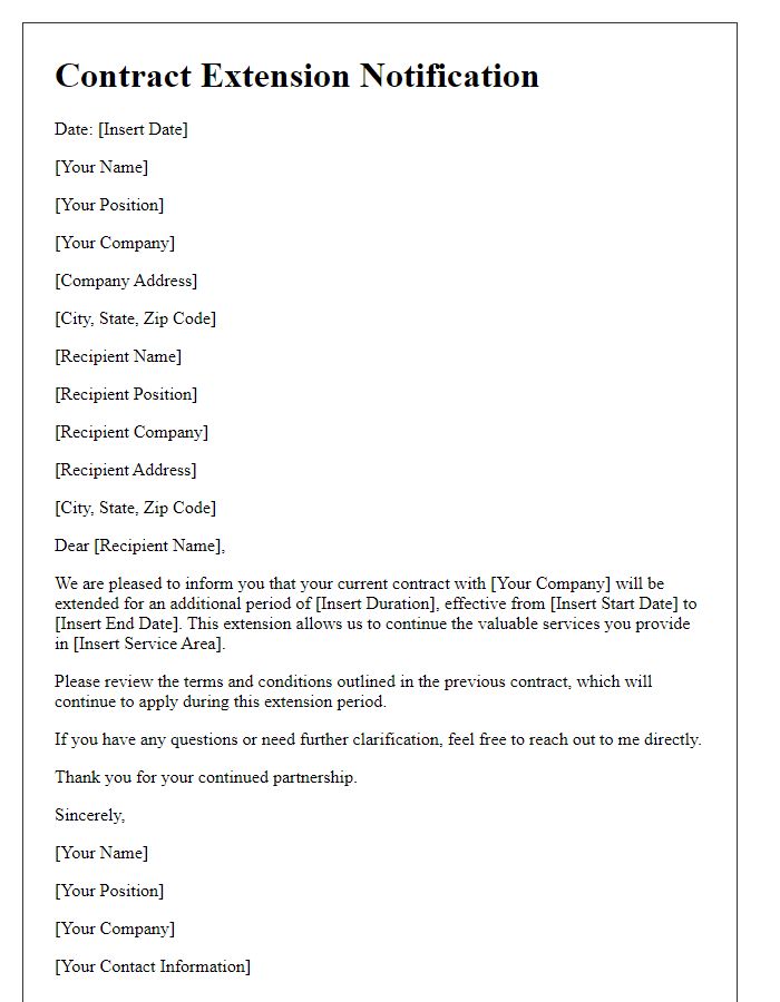 Letter template of contract extension notification for continued service