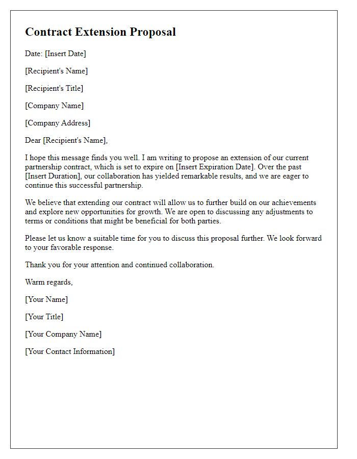 Letter template of contract extension proposal for ongoing partnership