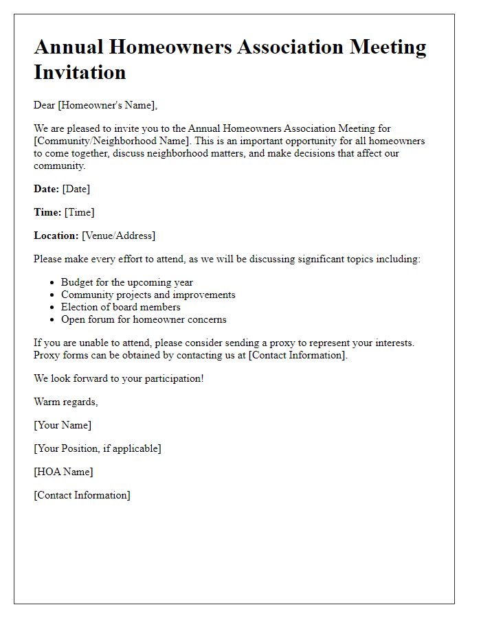 Letter template of HOA annual meeting invitation