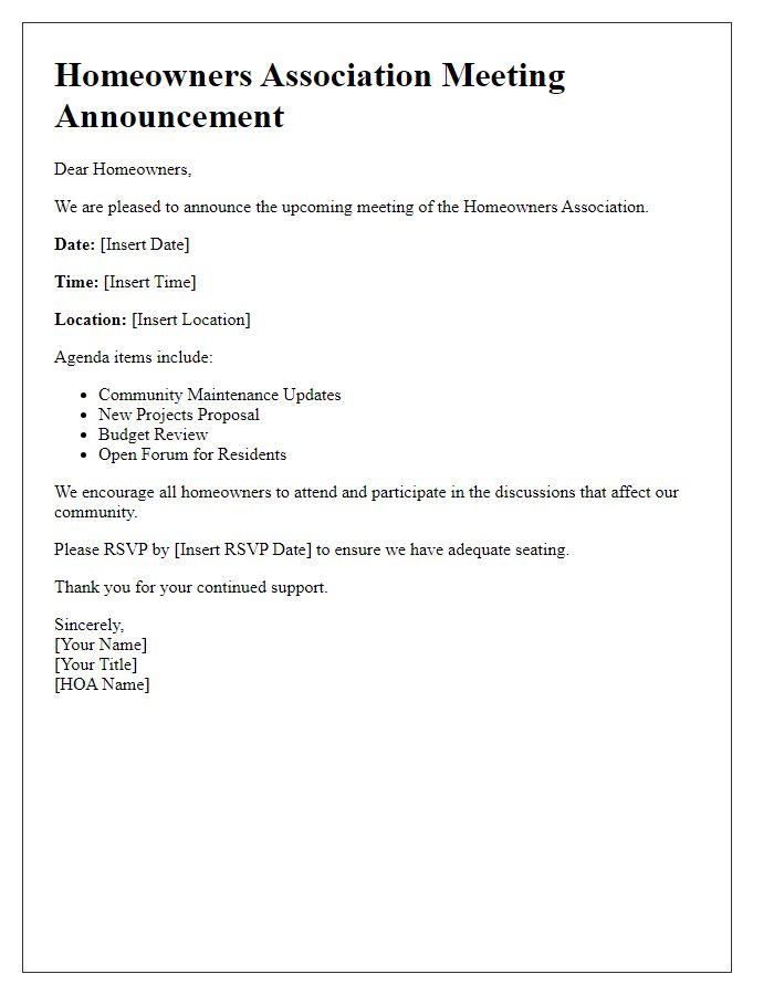 Letter template of HOA association meeting announcement