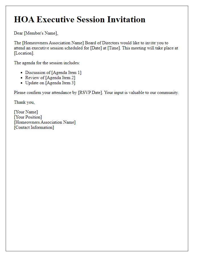 Letter template of HOA executive session invitation